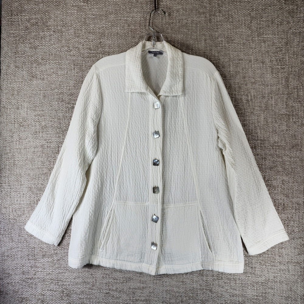 Habitat Textured Button Front Tunic Top Jacket Womens M White Square Buttons